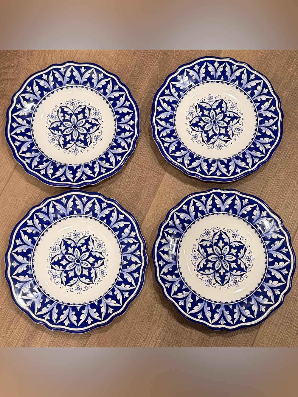 Set Of 4 Pottery Barn Nova Deruta Italian Ceramic Salad Plates 8” Blue Italy